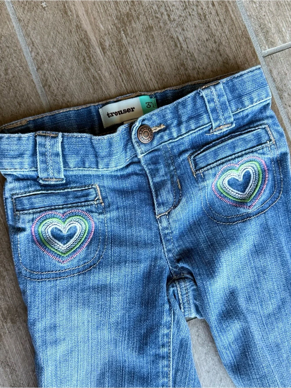 Vintage Old Navy Blue Denim Trouser Jeans with Heart Embroidery